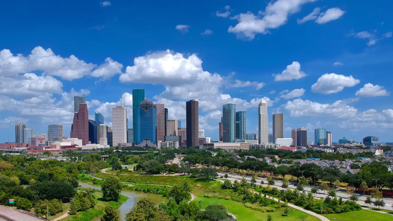 In Houston on a bright day in front of the air